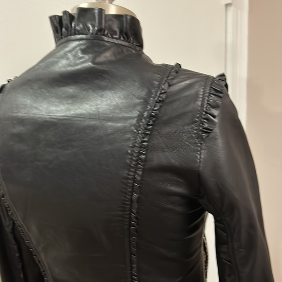 ❌Kenna-t Black Soft Leather Bomber Biker Moto Jacket Ruffle Leopard Lining Small - Picture 8 of 14